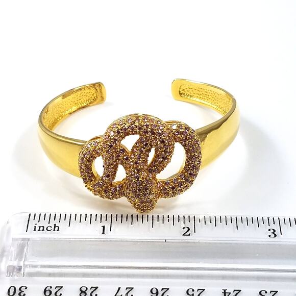 Noir New York Pink Rhinestone Snake Cuff Bracelet Gold Tone Vintage Designer - Picture 5 of 10